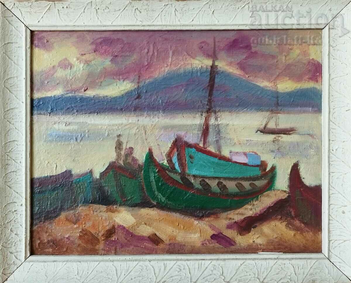 Картина, море, лодки, худ. Борис Краев, 1980-те год.