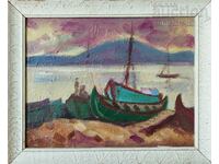 Picture, sea, boats, art. Boris Kraev, 1980s
