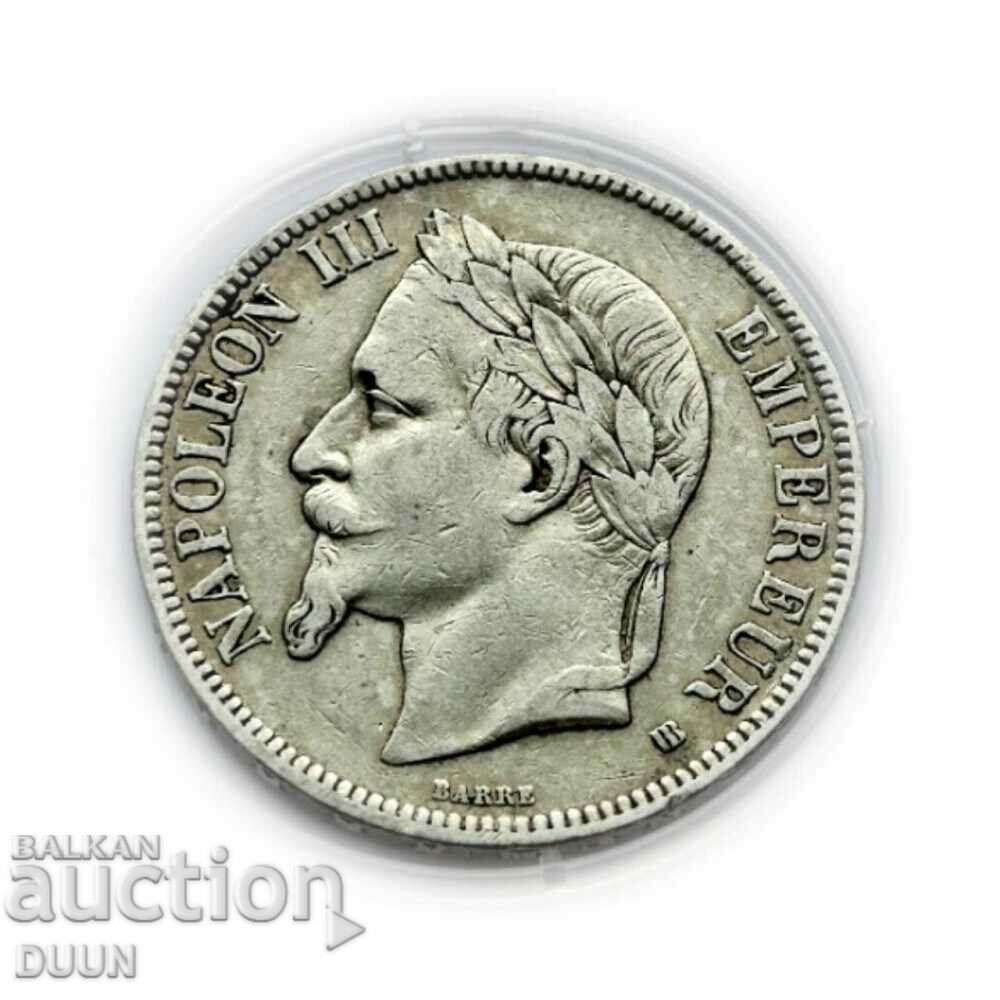 FRANTA 5 FRANCI 1868-A NAPOLEON III FRANCAIS