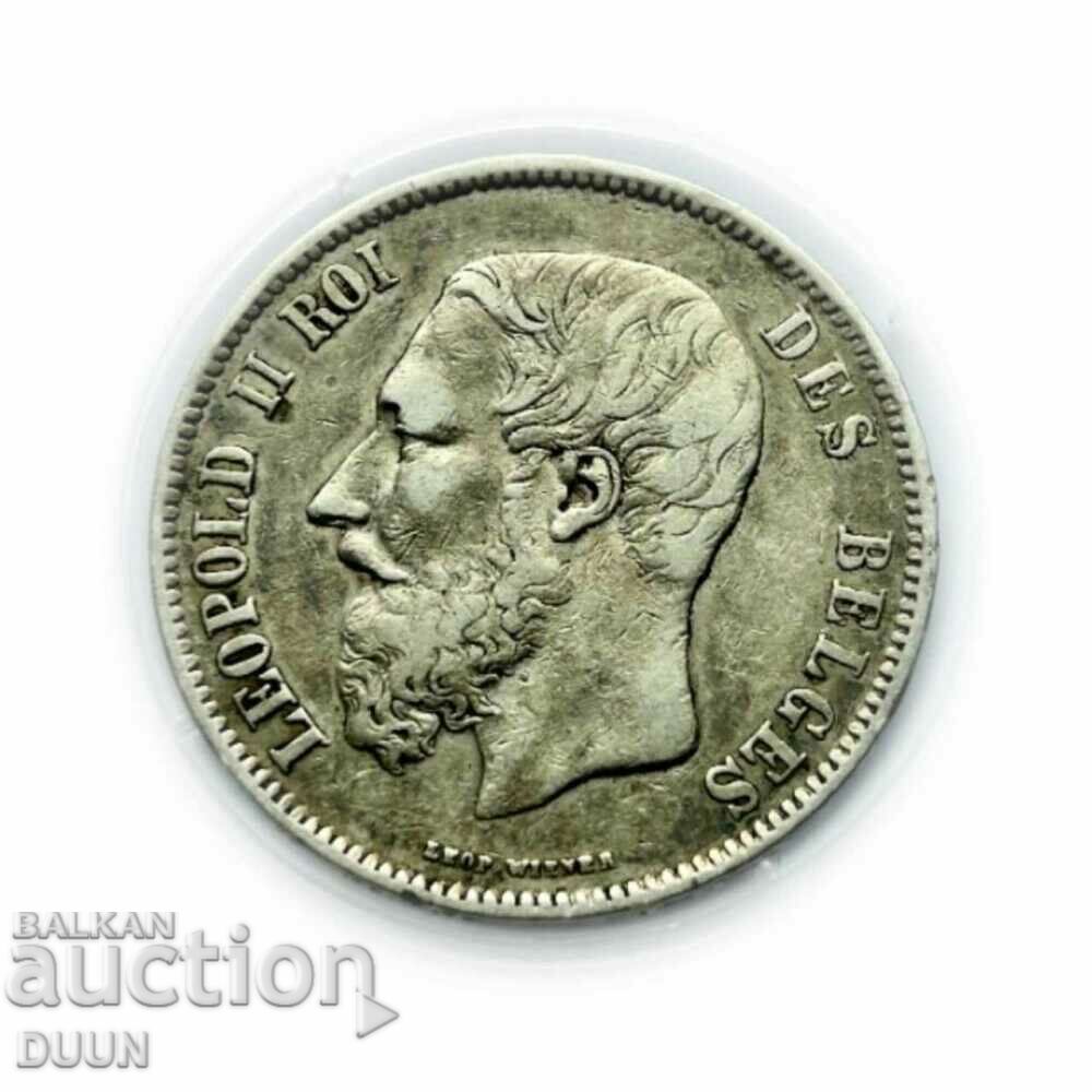 BELGIA 5 FRANCI 1869 LEOPOLD II BELGES