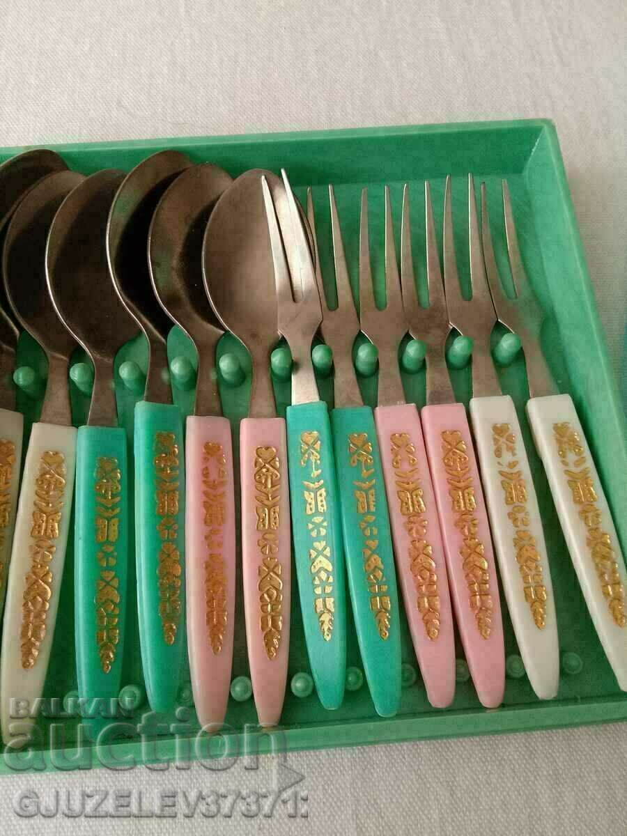 Retro dessert, cocktail spoons, forks