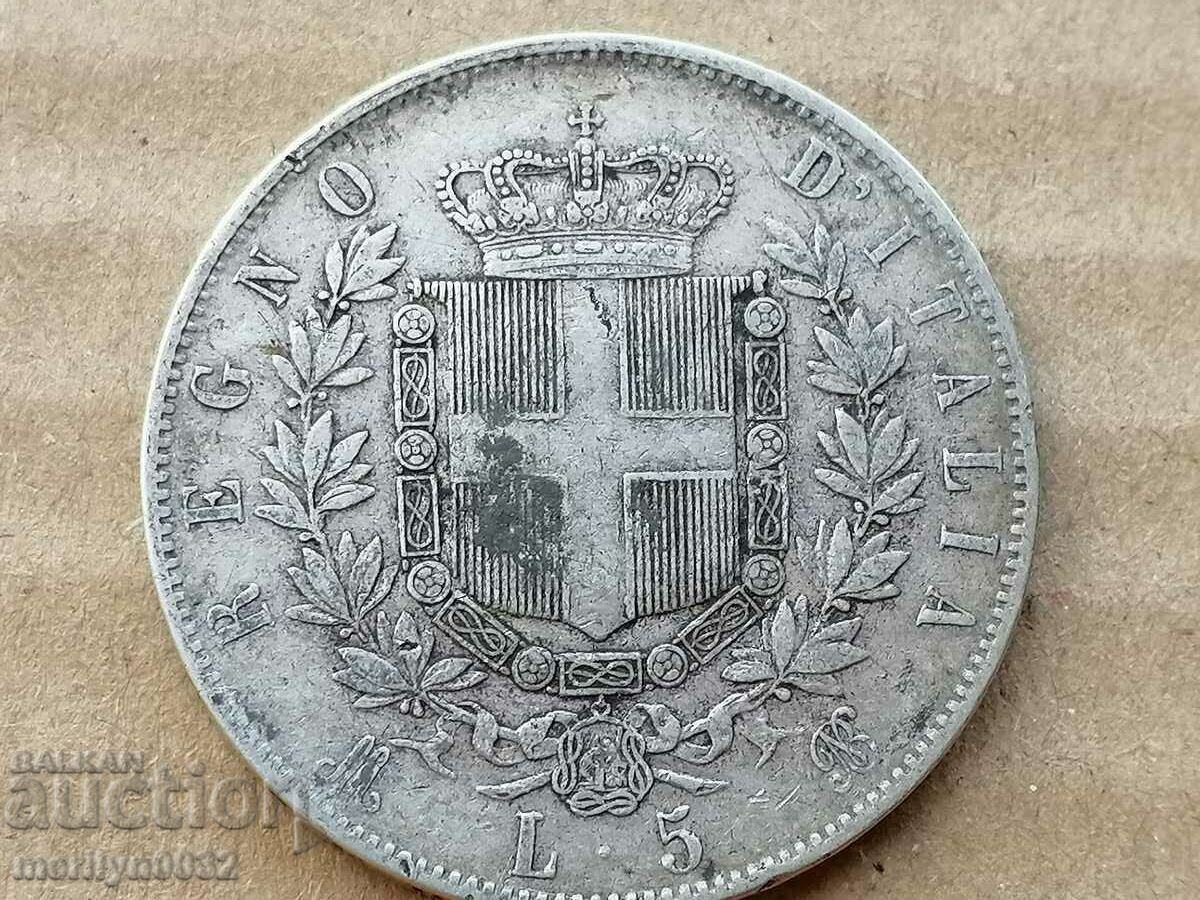 Κέρμα 5 λιρέτες 1874 Βασίλειο της Ιταλίας ασήμι 900/1000 δείγματα - 5 Κέρμα 5 λιρέτες 1874 Βασίλειο της Ιταλίας ασήμι 900/1000 δείγματα - 5