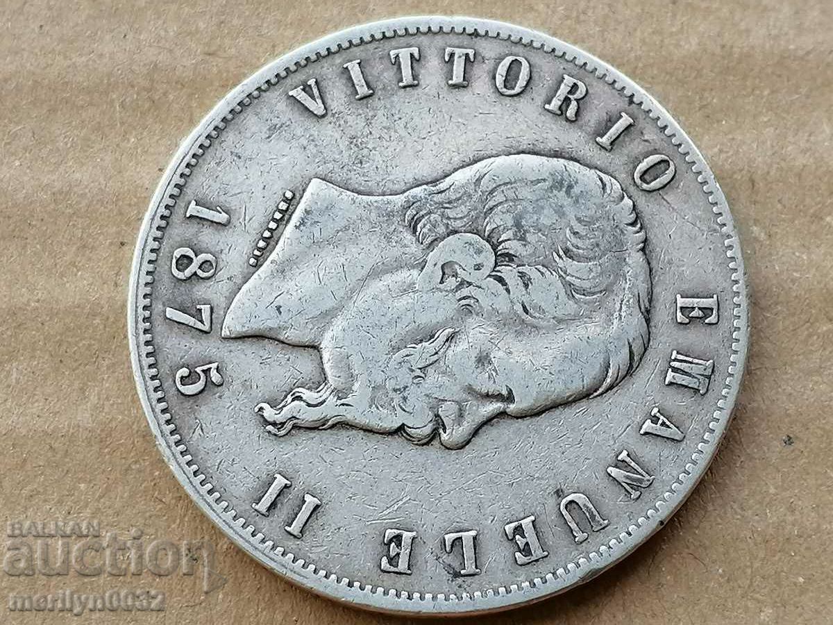 Παράδοση Κέρμα 5 λιρέτες 1875 Βασίλειο της Ιταλίας ασήμι 900/1000 δείγματα