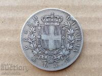 Monedă 5 lire 1875 Regatul Italiei argint 900/1000 mostre