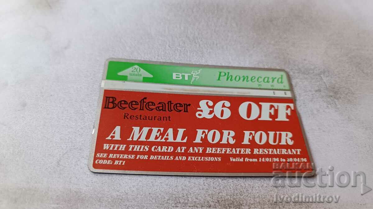 Sound card British Telecom 20 units Beefeater Restaurant