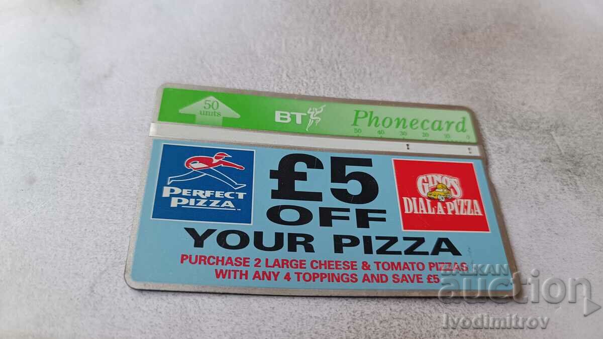 British Telecom sound card 50 units 5 pound off Your Pizza