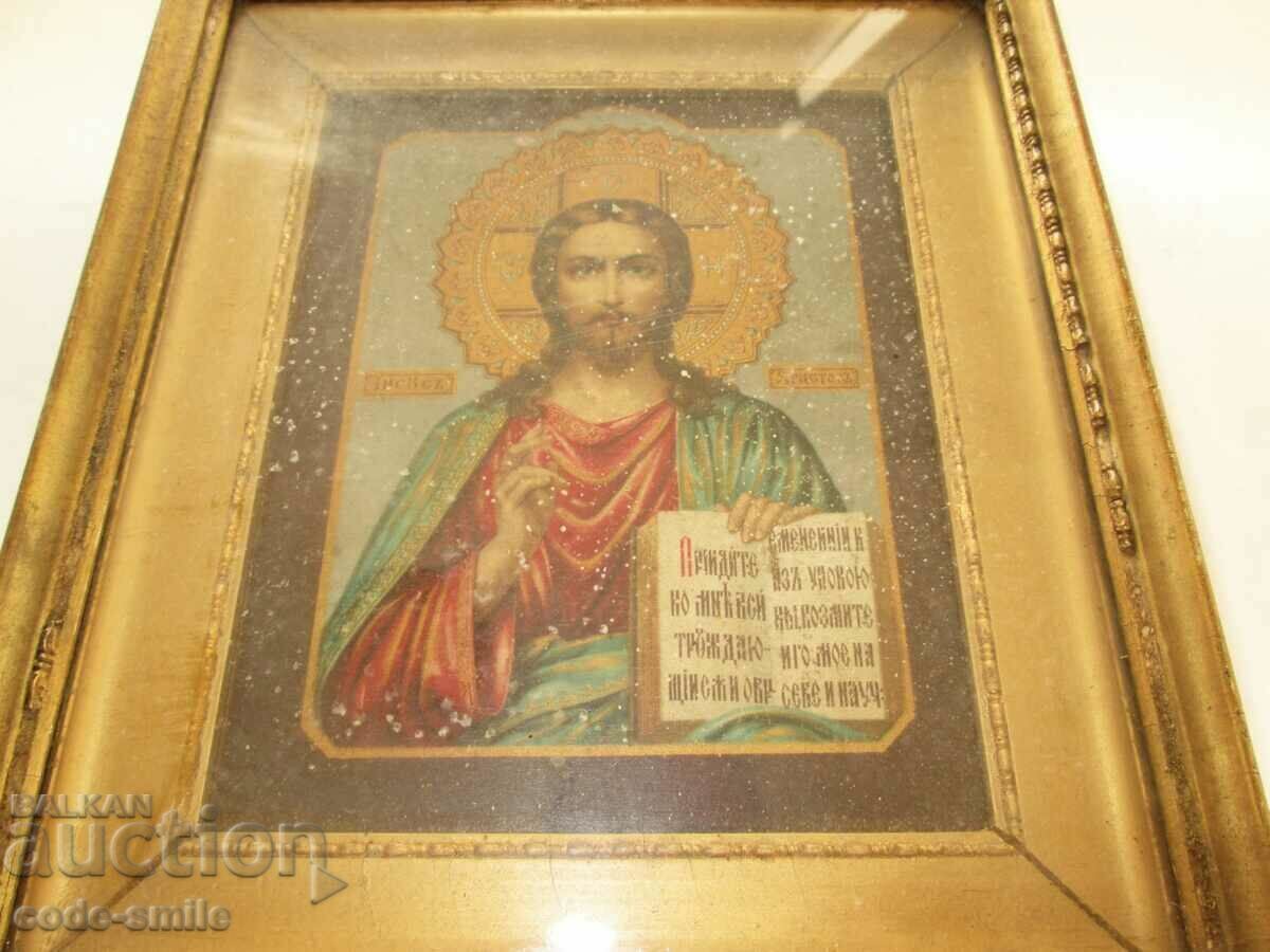 Old Tsarist Russian icon Jesus Christ lithography 19th century - 7 Old Tsarist Russian icon Jesus Christ lithography 19th century - 7