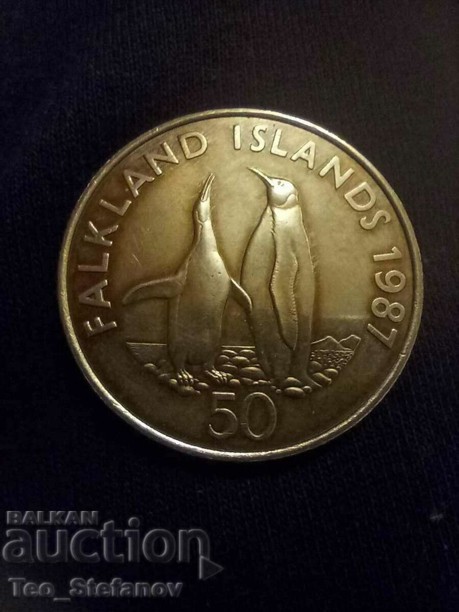 50 pence 1987 Falkland Islands Great Britain rare