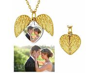 Photo necklace in the shape of a heart, angel wings