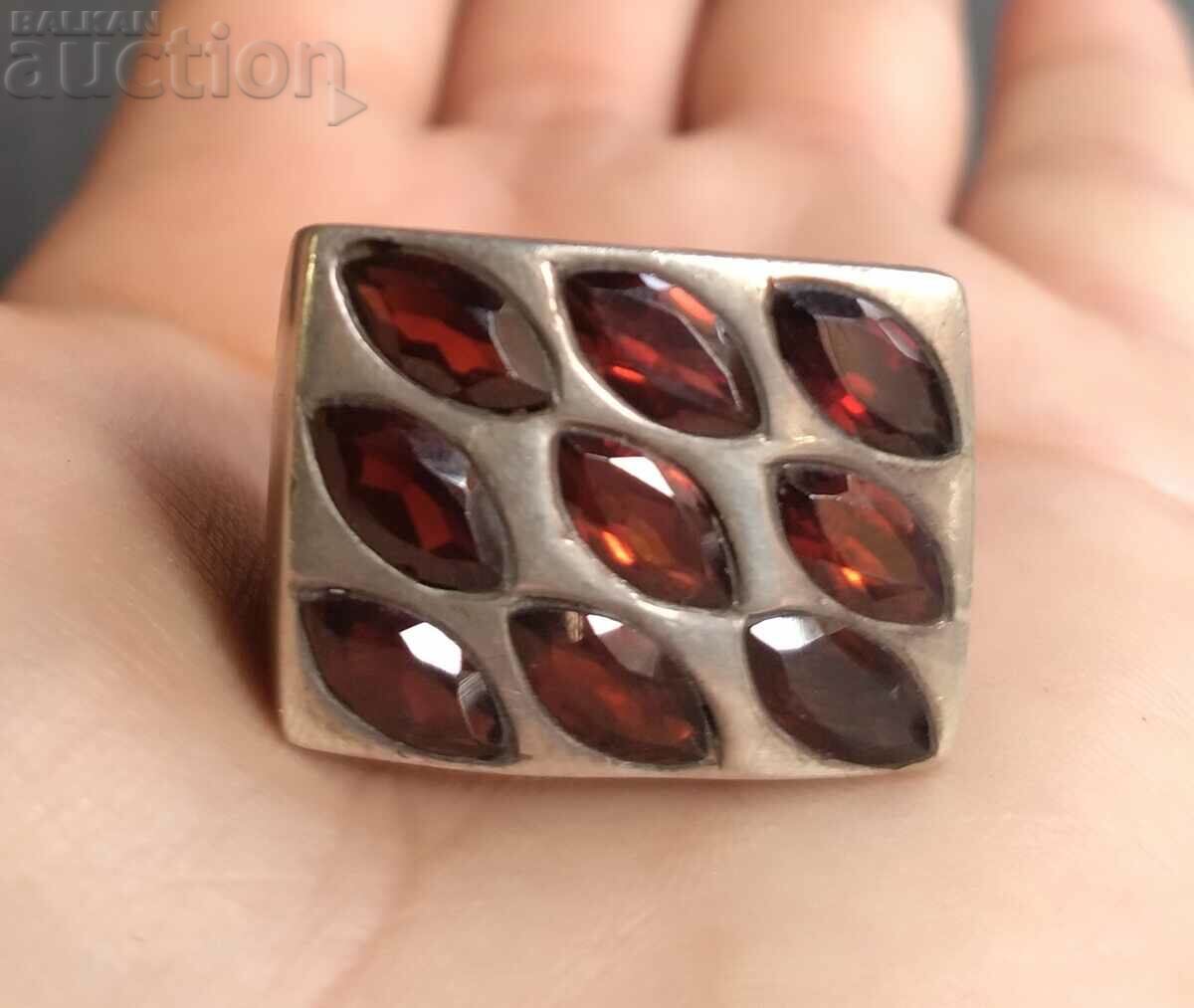 Solid Silver Ring with Natural Garnet