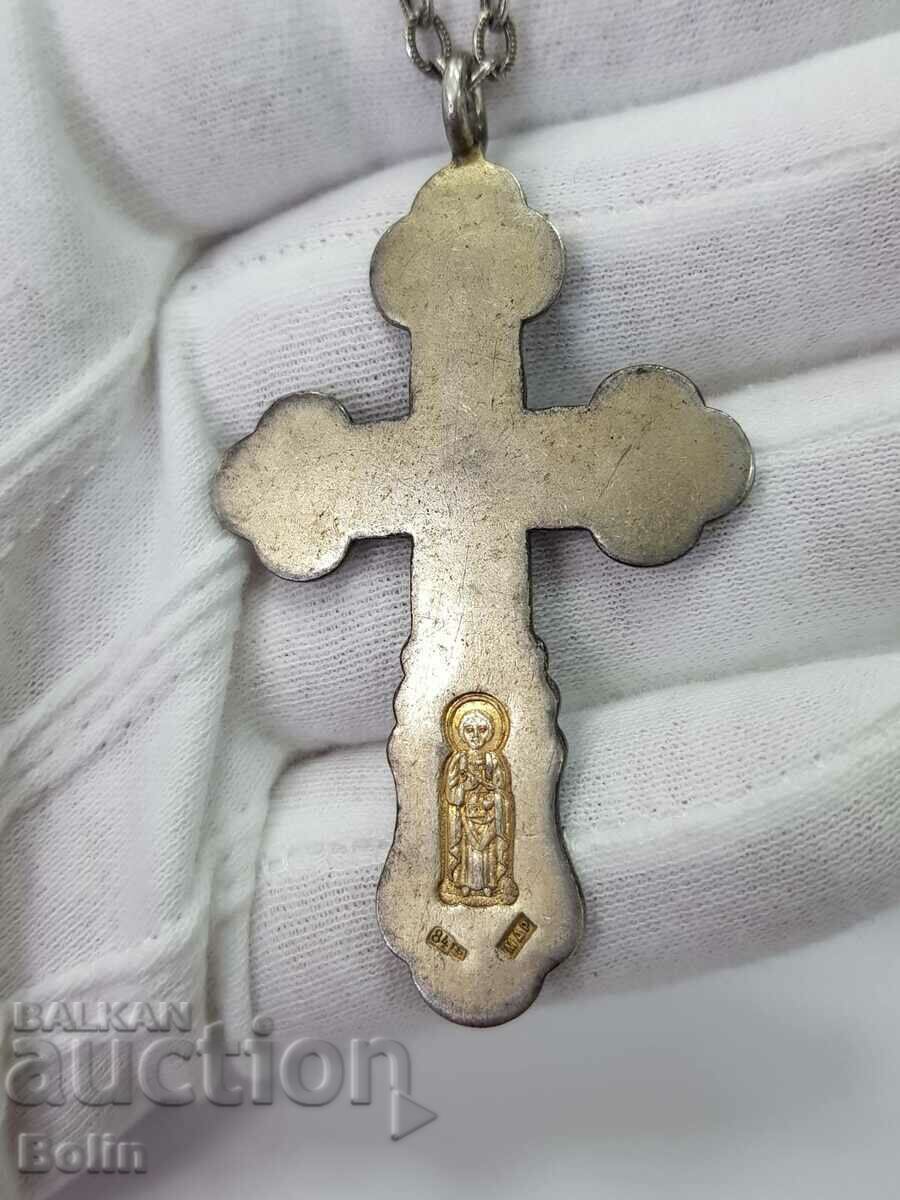 Licitație Cruce masculină din argint imperială rusă foarte rară, dovada 84, secolul al XIX-lea.