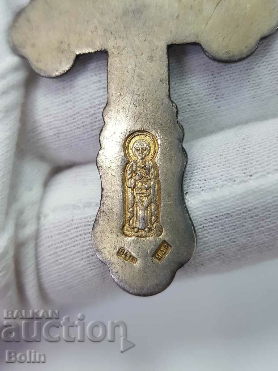 Livrarea Cruce masculină din argint imperială rusă foarte rară, dovada 84, secolul al XIX-lea.