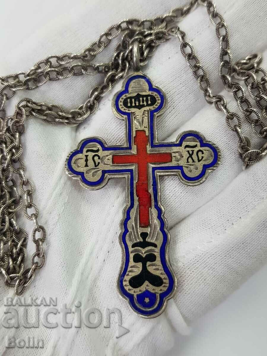 Много рядък руски царски сребърен мъжки кръст 84 проба 19 в.