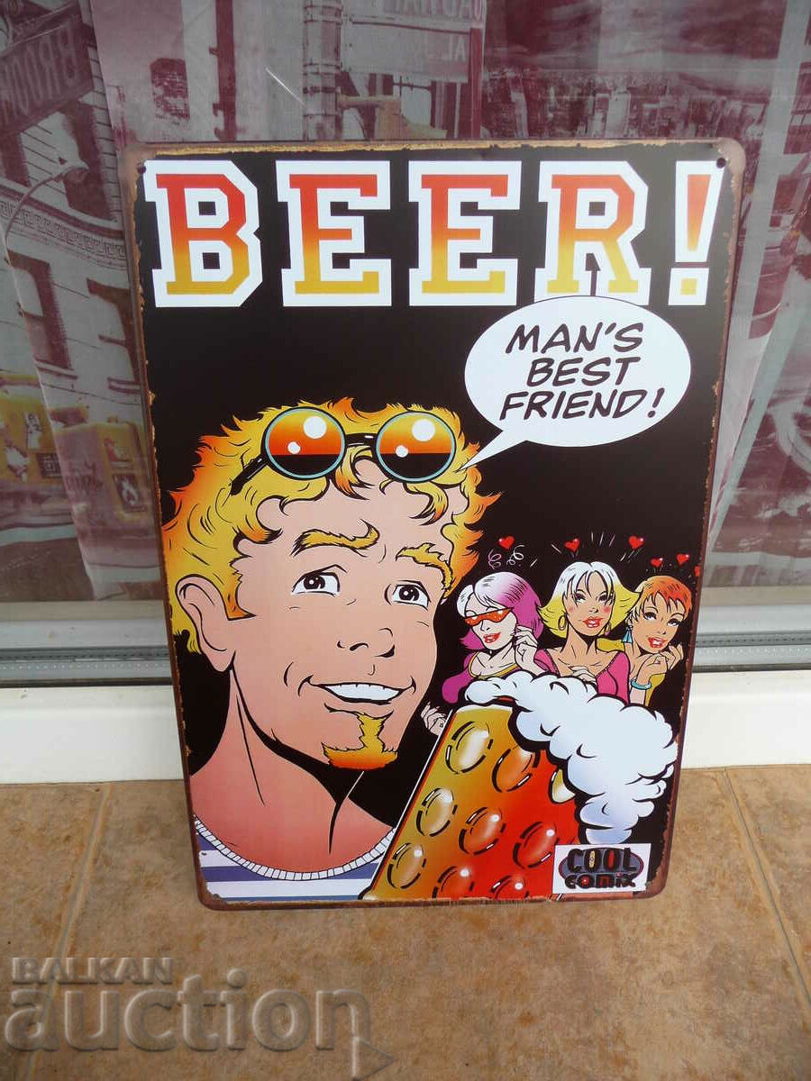 Metal sign beer man friend girls comic glasses