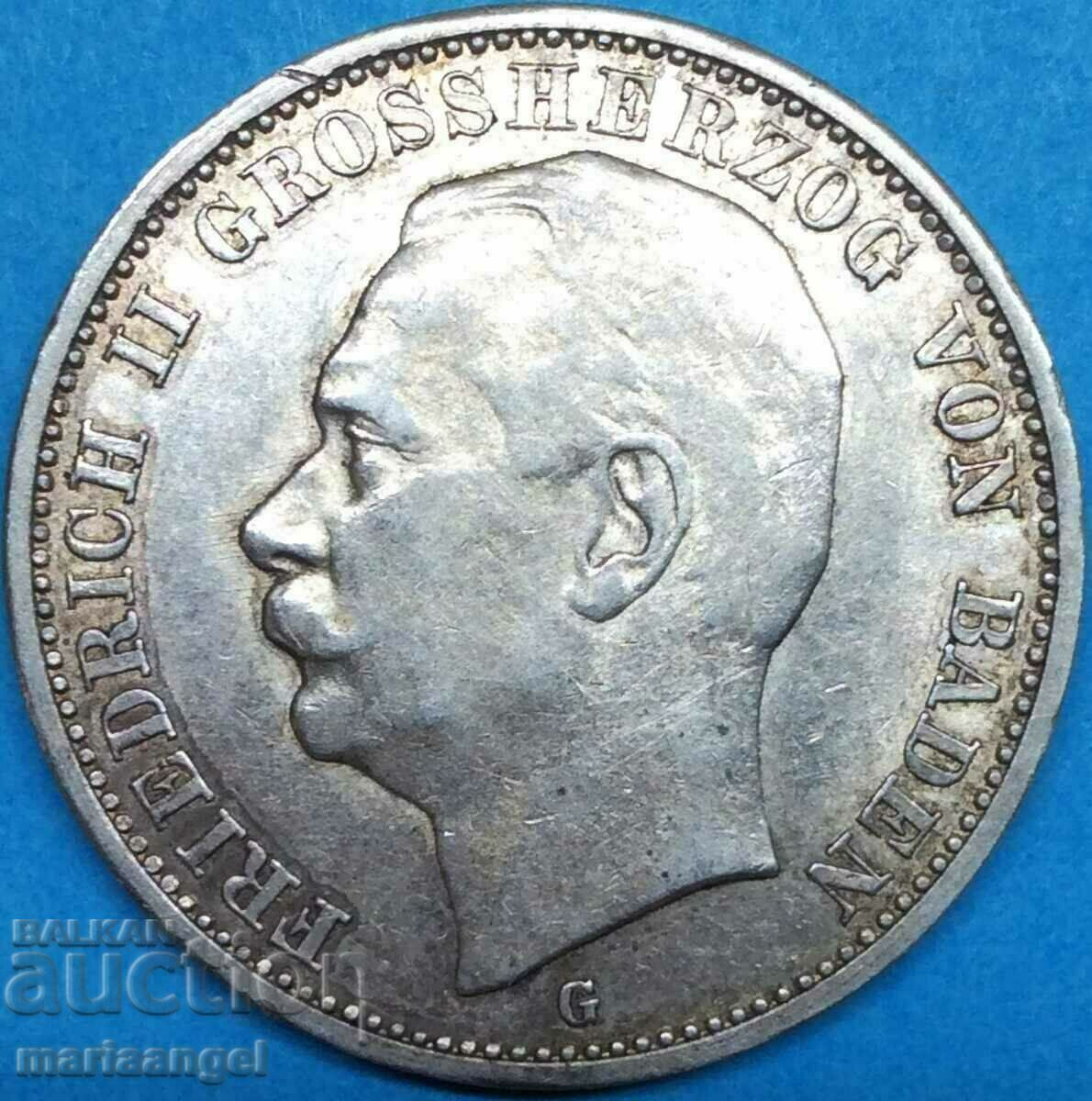 3 марки 1912 G Отто фон Баден Германия сребро
