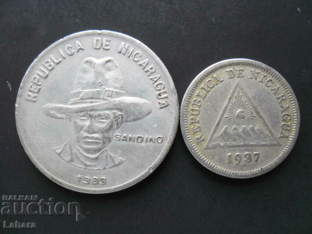 1 Cordoba 1983 and 5 Centavos 1937 Nicaragua