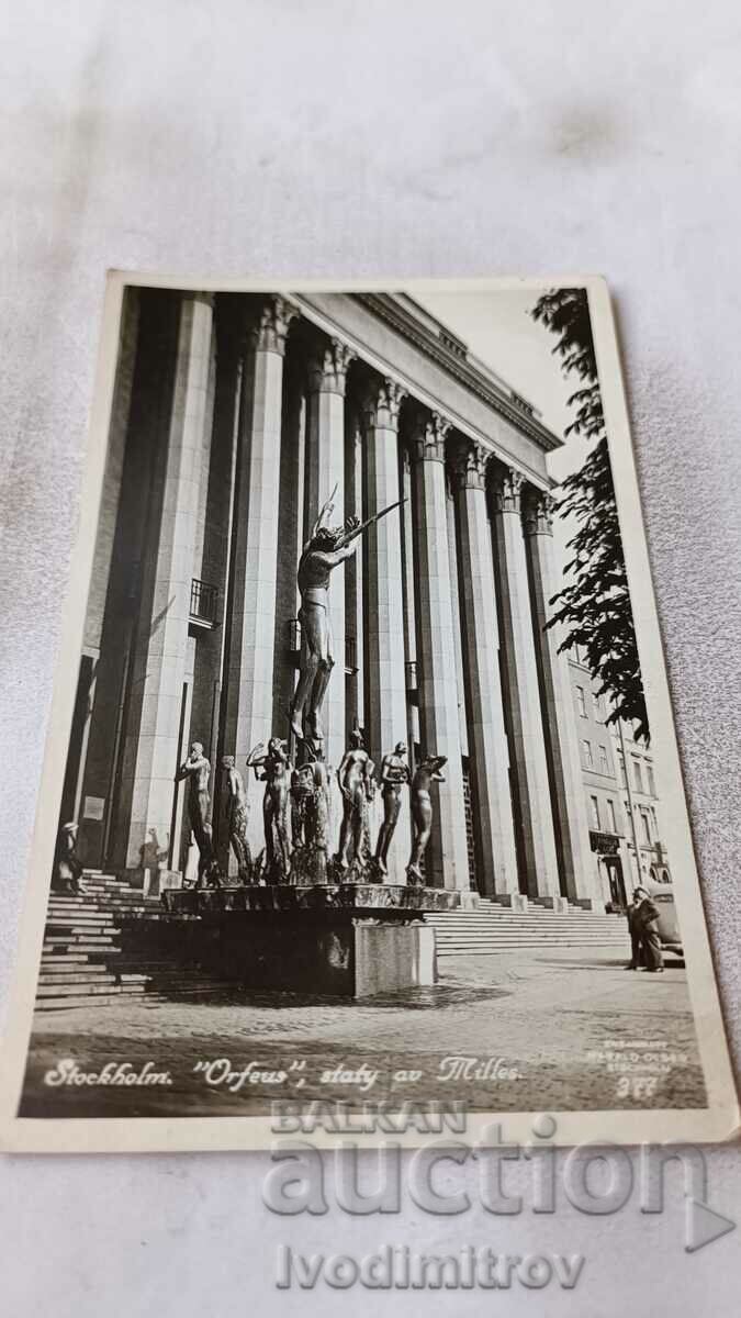 Postcard Stockholm Orfeus staty av Tilles