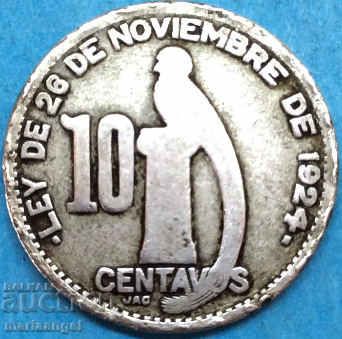 Guatemala 10 centavos 1945 20mm silver