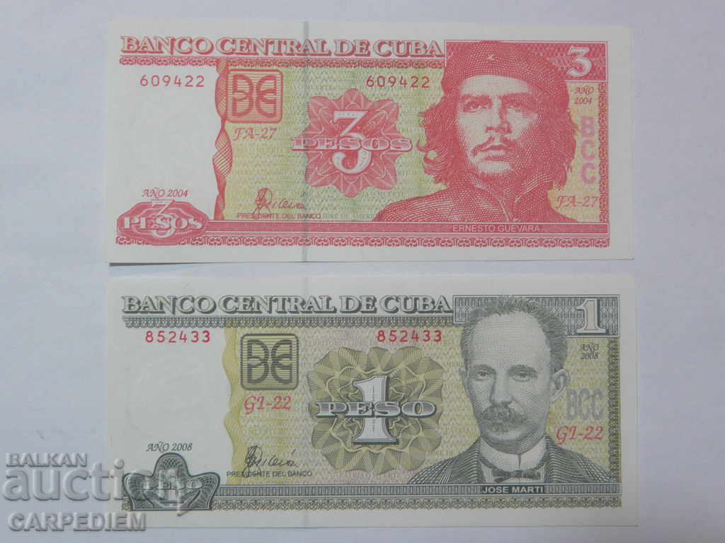 Lot Cuba - 1 Peso 2008 (Jose Marti) and 3 Pesos 2004 (Che Guevara)