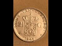 Curaçao Netherlands 2 1/2 Gulden 1944 Wilhelmina Silver