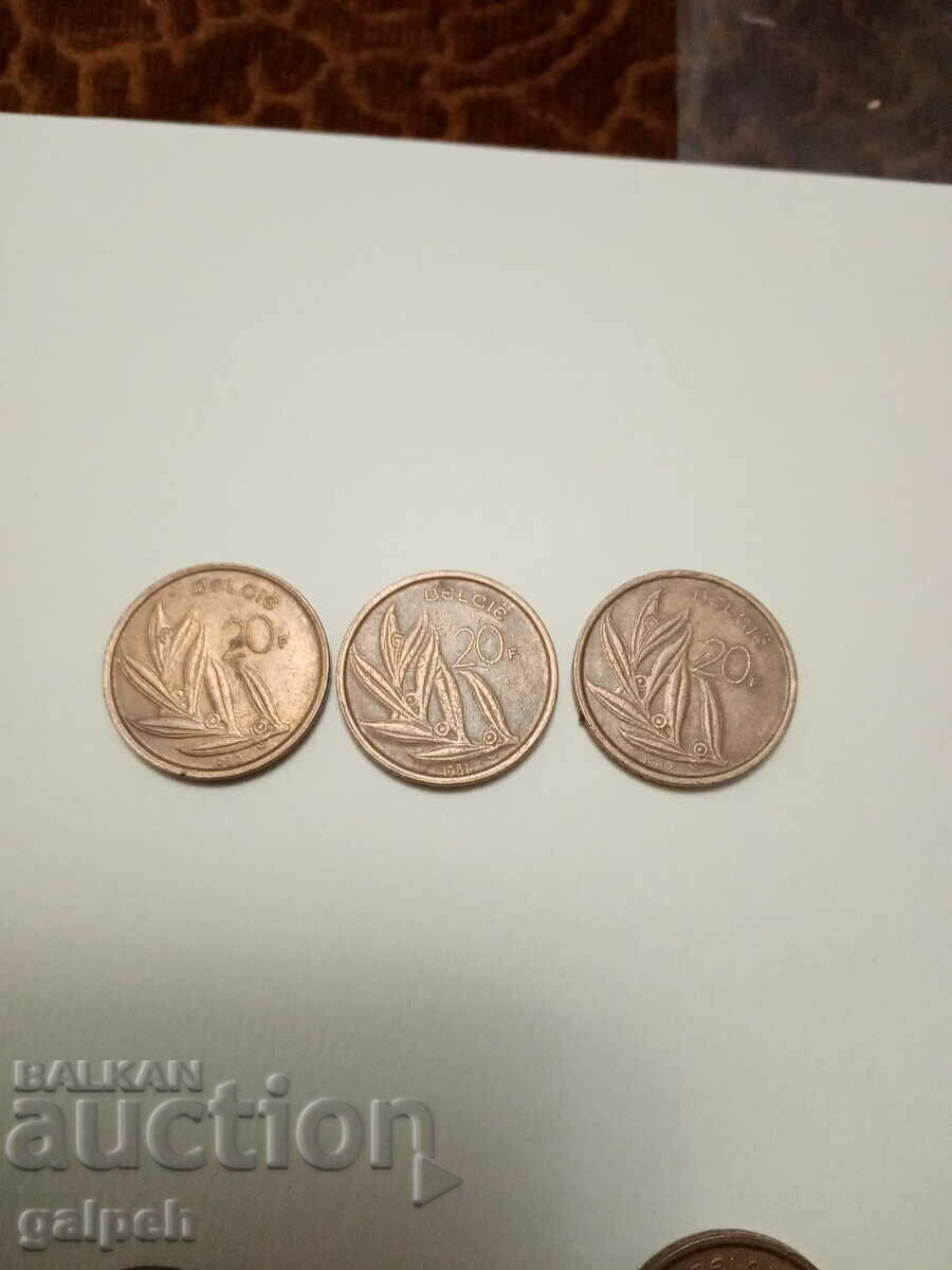БЕЛГИЯ - МОНЕТИ - 20 ФРАНКА - 6 бр. с цена 3.50 лв. | € 1.79 БЕЛГИЯ - МОНЕТИ - 20 ФРАНКА - 6 бр. с цена 3.50 лв. | € 1.79