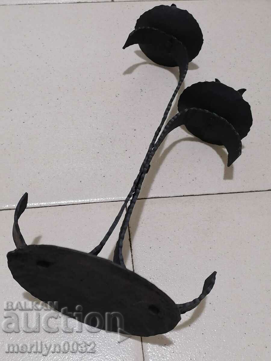 Auction Old wrought iron candlestick lamp Auction Old wrought iron candlestick lamp