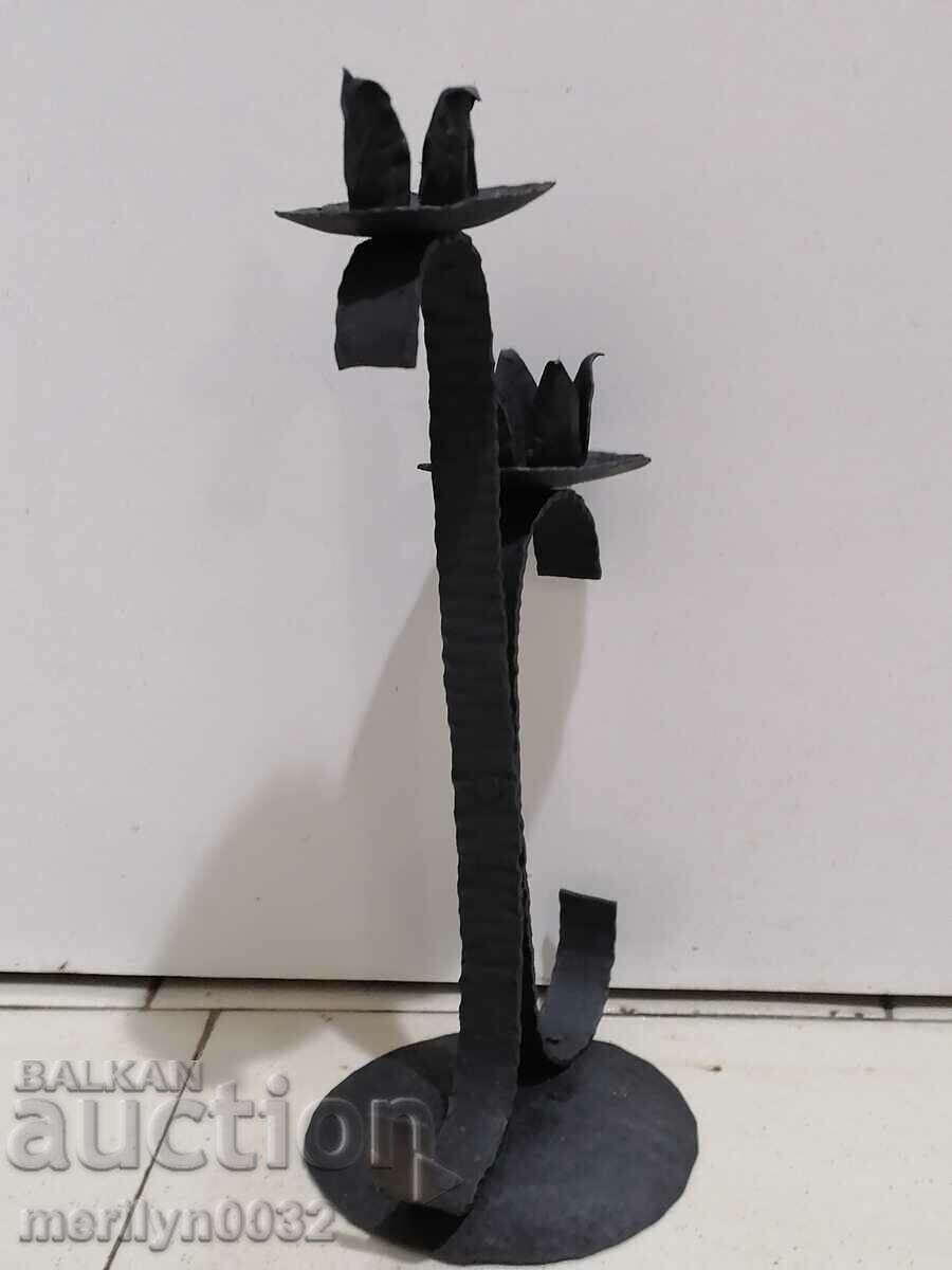 Old wrought iron candlestick lamp - 5 Old wrought iron candlestick lamp - 5