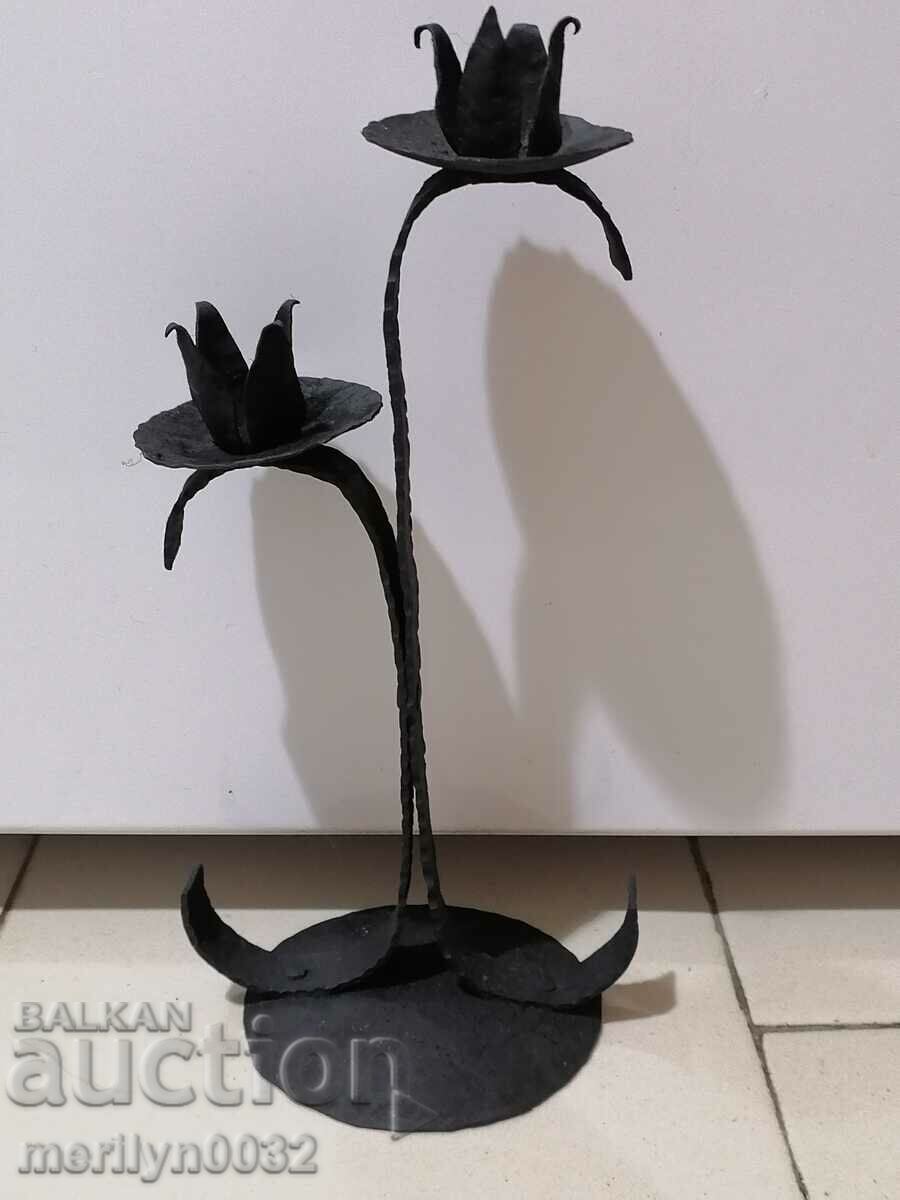 Old wrought iron candlestick lamp - 7 Old wrought iron candlestick lamp - 7