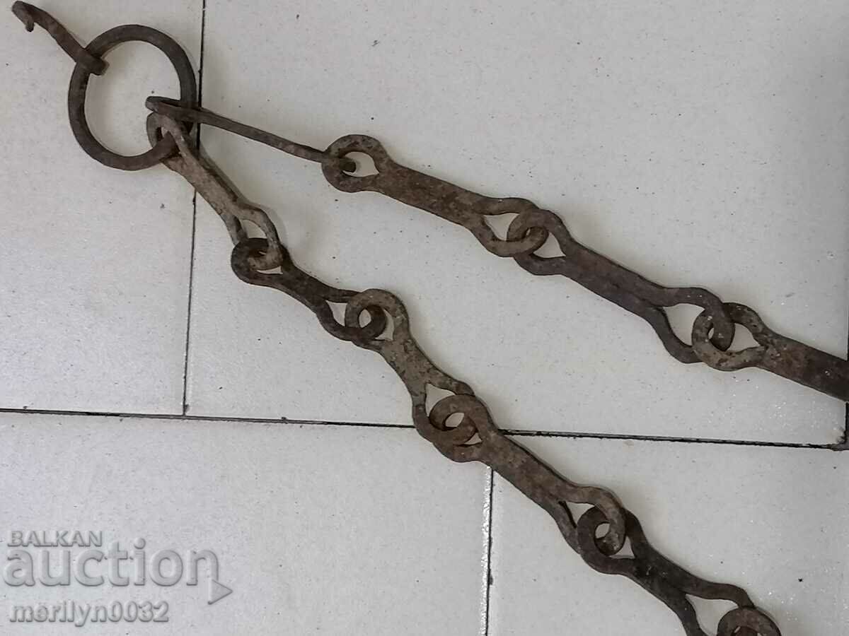 Old wrought iron chain with hook, hearth chain hook chain - 5 Old wrought iron chain with hook, hearth chain hook chain - 5