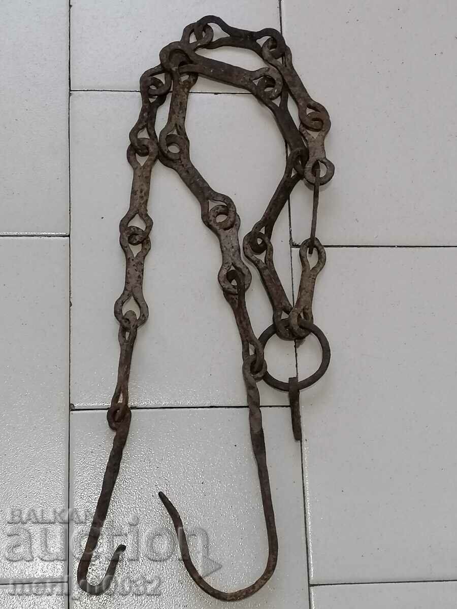 Old wrought iron chain with hook, hearth chain hook chain - 6 Old wrought iron chain with hook, hearth chain hook chain - 6