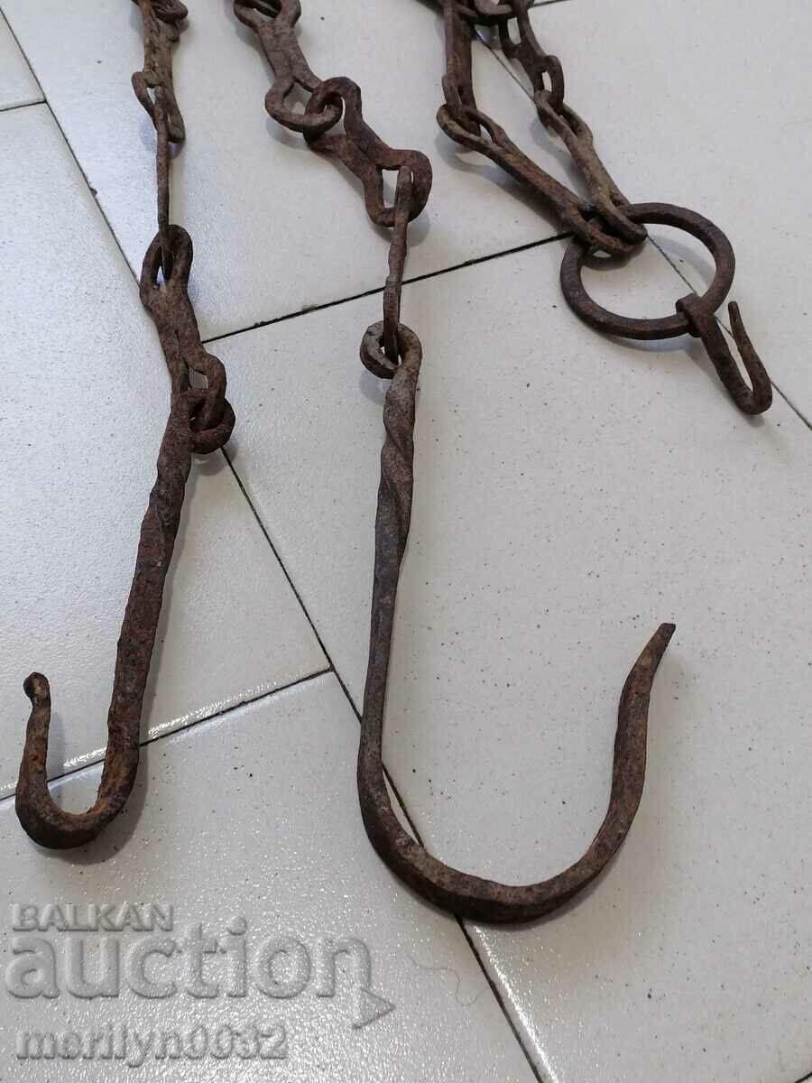 Old wrought iron chain with hook, hearth chain hook chain - 7 Old wrought iron chain with hook, hearth chain hook chain - 7