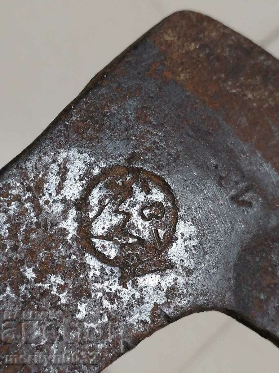 An old forged ax with a satyr ax marking without a shaft - 7 An old forged ax with a satyr ax marking without a shaft - 7