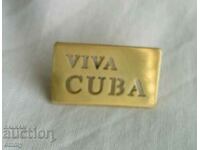 Insigna cu inscripție din metal tăiată cu matriță, rară Cuba