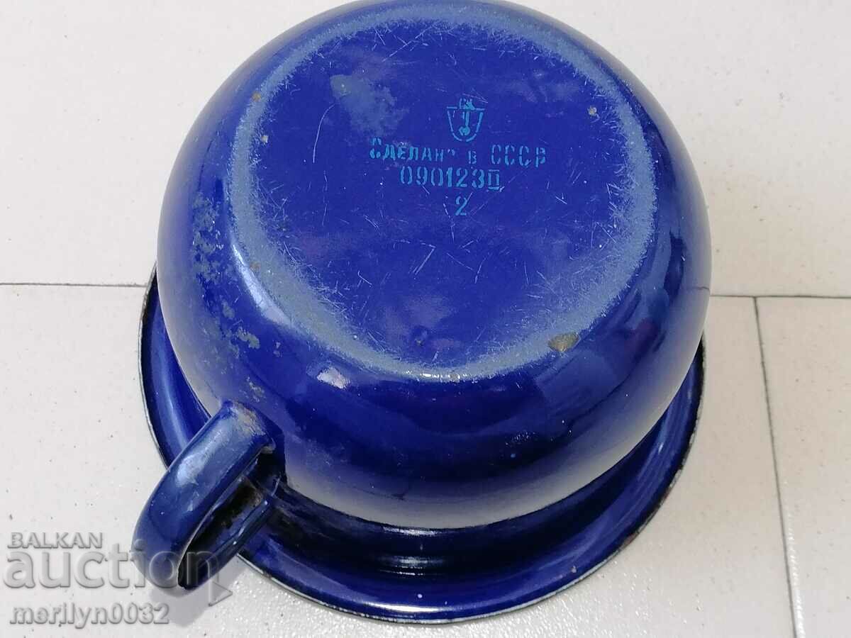Enameled jug, jug, pot, enameled pot, lid, USSR enamel - 7