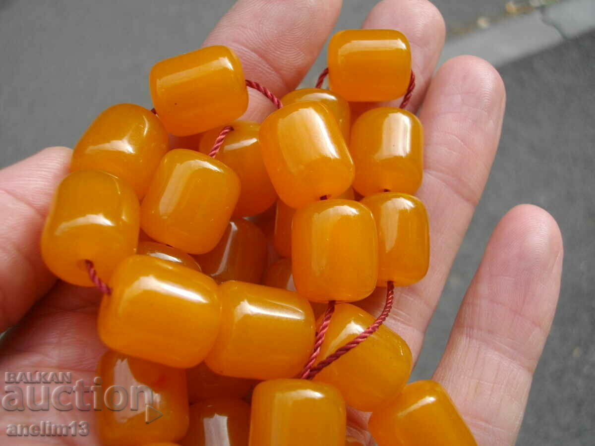 OLD BAKELITE AMBER CATALINE ROSARY WITH SILVER TASSEL - 7