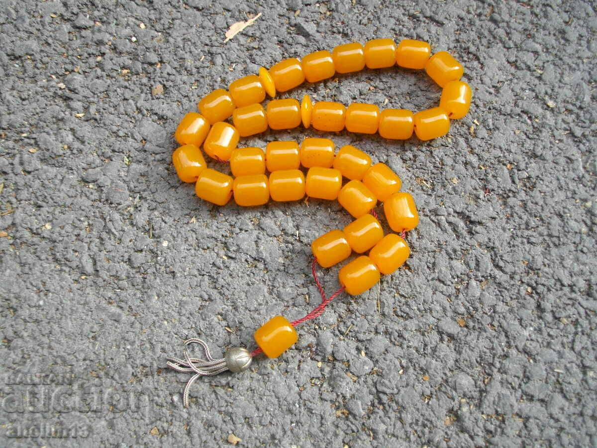 OLD BAKELITE AMBER CATALINE ROSARY WITH SILVER TASSEL
