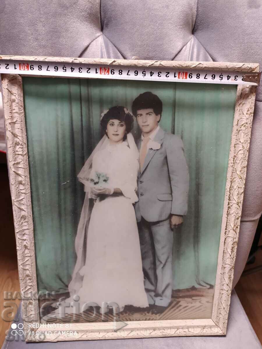 Old photo color large with frame newlyweds