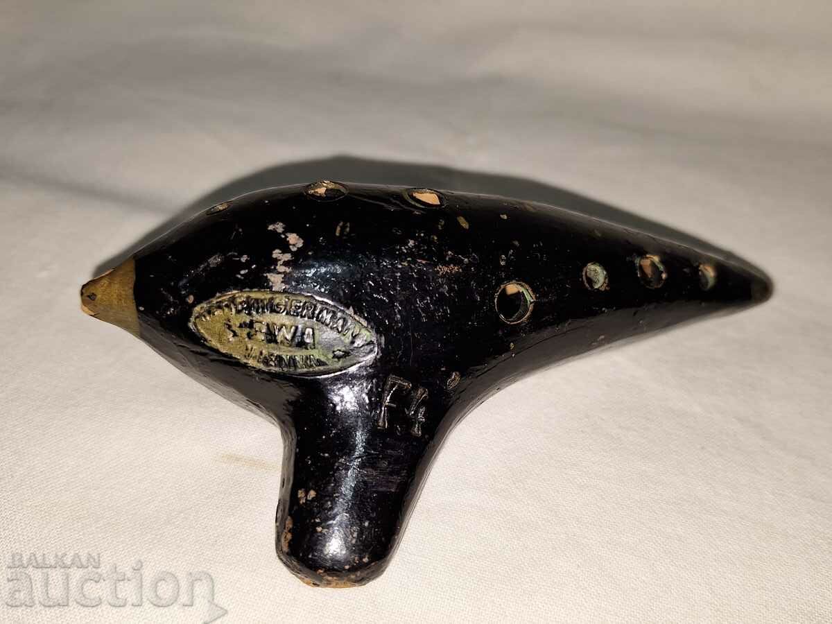 Ocarina veche din ceramica cu stampila