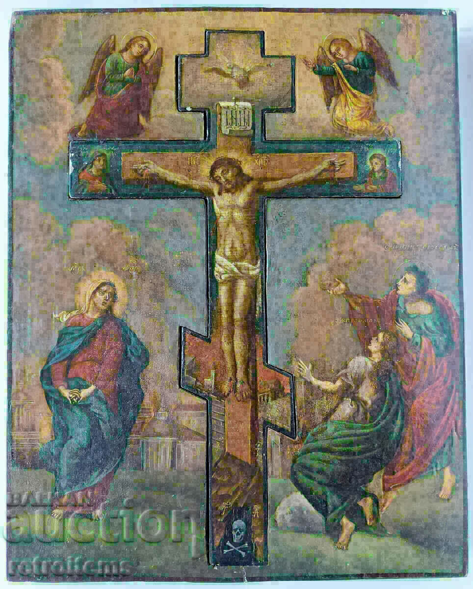 19th century. Ancient Russian Icon, Crucifixion of Christ.