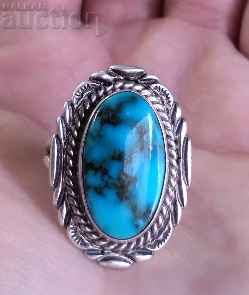 Silver Navajo Ring Victor Chee with Turquoise