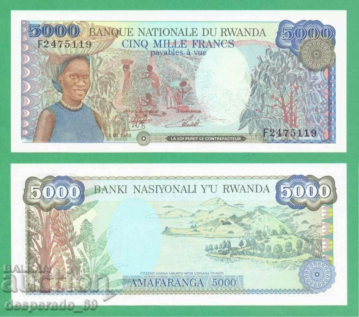 (¯`'•.¸ RWANDA 5000 franci 1988 UNC ¸.•'´¯)