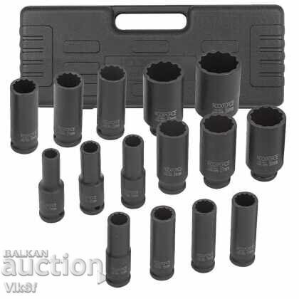 Impact sockets, deep, 1/2", set 15pcs, 12-wall, 10-36m with price 105.50 BGN | € 53.94 Impact sockets, deep, 1/2", set 15pcs, 12-wall, 10-36m with price 105.50 BGN | € 53.94