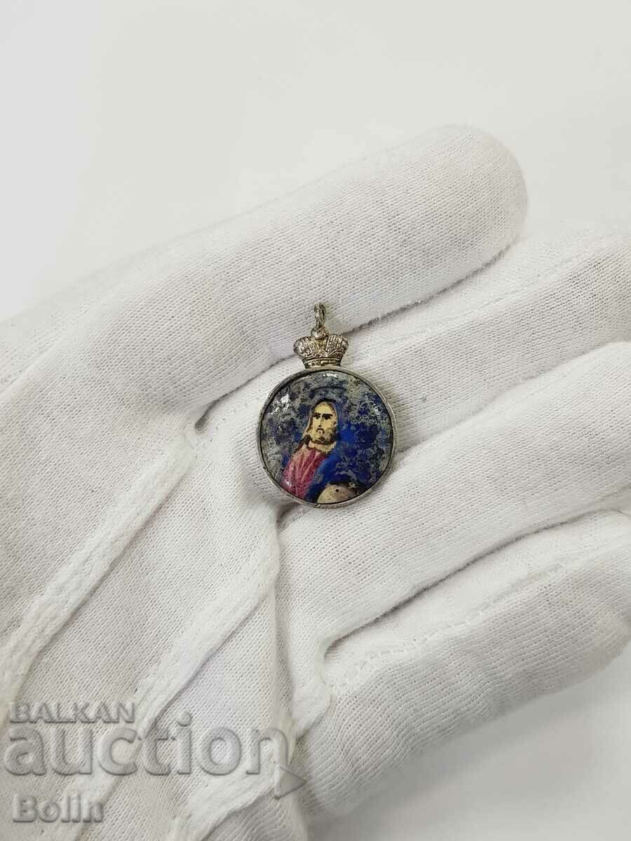 Russian royal painted medallion 19th century. Jesus Christ - 7 Russian royal painted medallion 19th century. Jesus Christ - 7