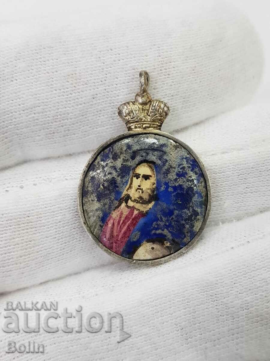 Руски царски рисуван медальон 19 в. Иисус Христос