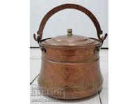 Tinned cauldron with lid, copper cauldron, copper vessel