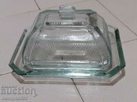 Glass cake butter dish with lid