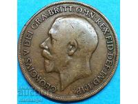 Великобритания 1 пени 1920 30мм  бронз