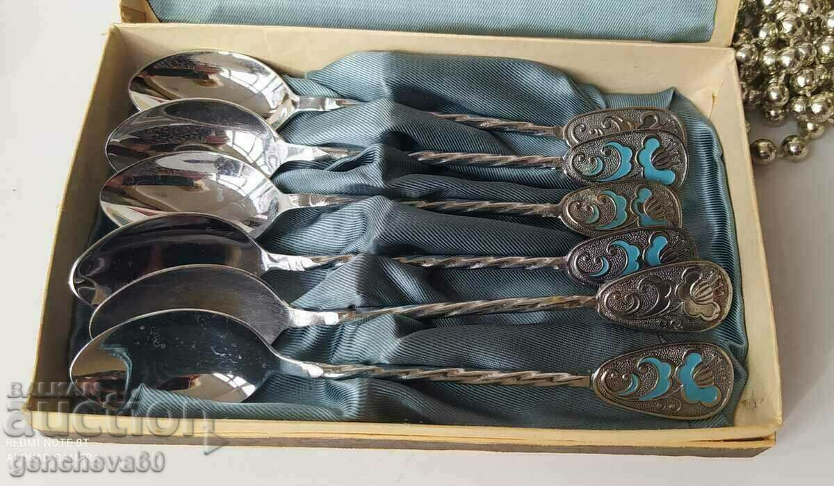 Collection spoons with enamel in a box