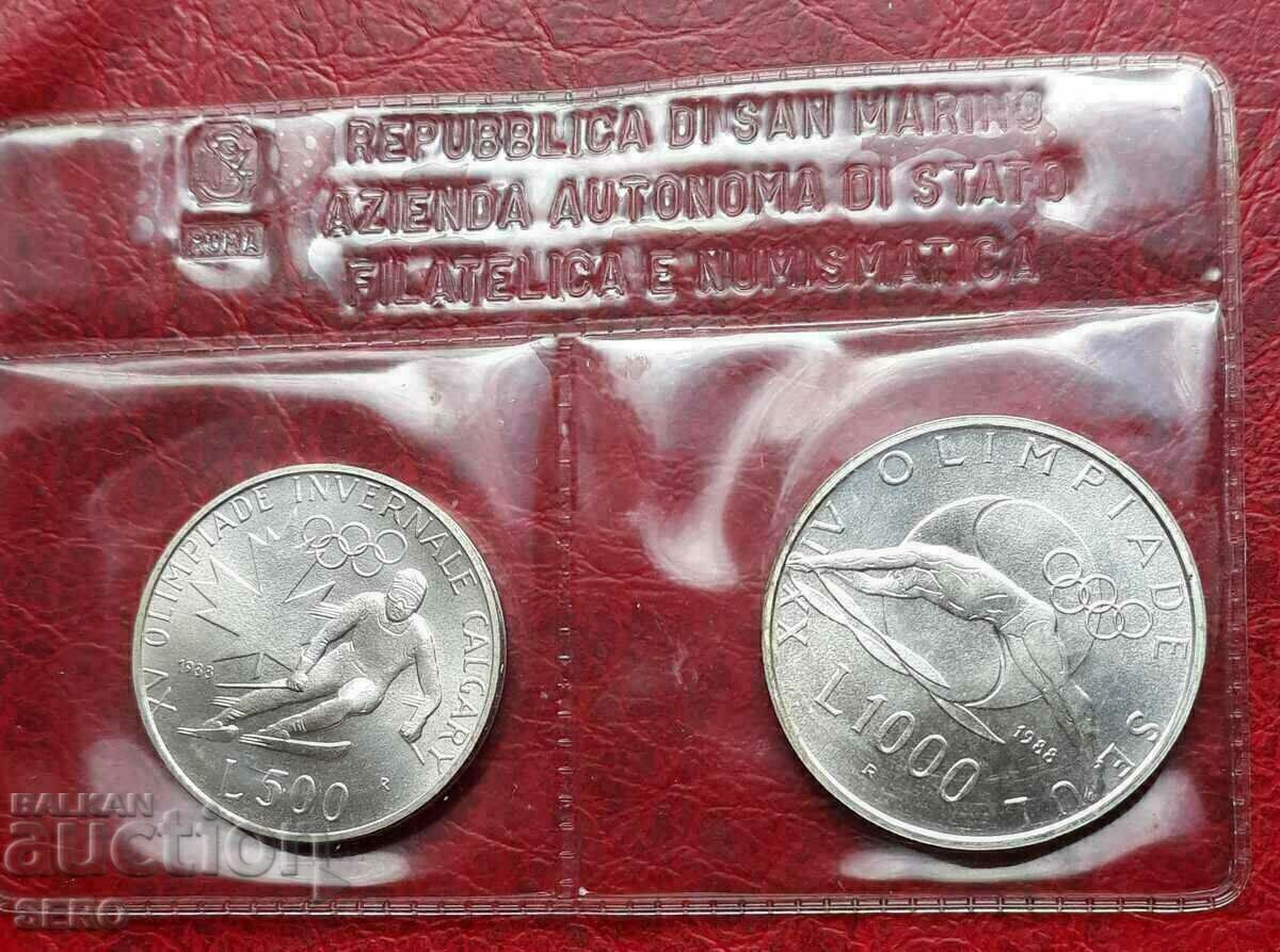 San Marino-Lotul 500 si 1000 Lire 1988-Argint