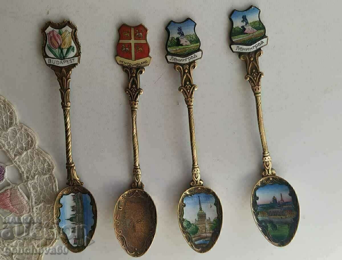Auction Lot of collectible spoons with enamel and gold plating Auction Lot of collectible spoons with enamel and gold plating